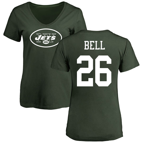 New York Jets Green Women LeVeon Bell Name and Number Logo NFL Football #26 T Shirt->nfl t-shirts->Sports Accessory
